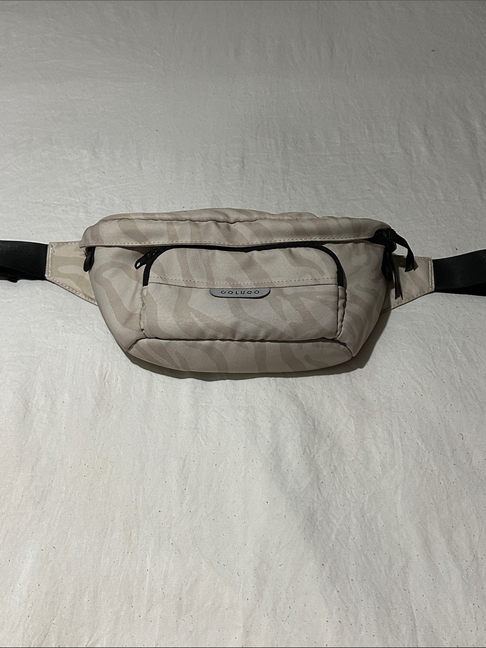 Neutral Zebra-Print Waist Bag with Front Pocket